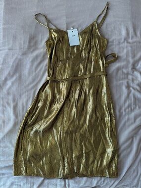 Metallic Gold Mini Slip Dress with Spaghetti Straps